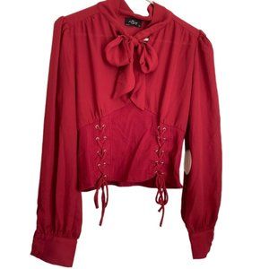 3/$25 Milk & Honey- Women’s Front Bow Puff Sleeve Blouse-  2 Corset Style Ties